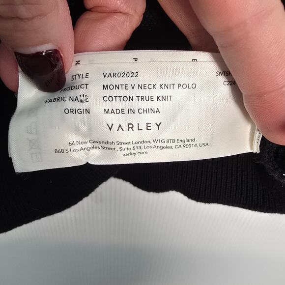 Varley Monte V-Neck Knit Polo Top Black White Contrast Collar Open Knit  XL - Picture 7 of 9